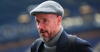 Manchester United manager Erik ten Hag arrives ahead of the Premier League match between Everton FC and Manchester United at Goodison Park on November 26, 2023 in Liverpool, United Kingdom.
